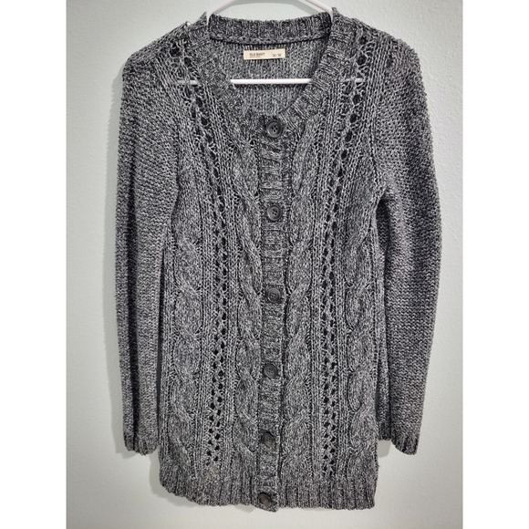 Medium Old Navy Long Cardigan Button Up Sweater Gray M Chunky Buttons Open Knit - Picture 1 of 6